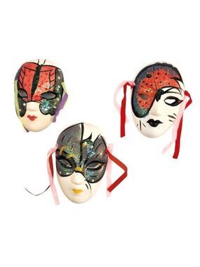 Venetian Style Decorative Wall Masks Hand Painted Glitter Butterfly Trio